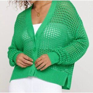 Spiritual Gangster Woman's Sz S Green Laurel Cardi Open Knit Cardigan Sweater